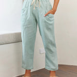 Solid Color Lace Up Pants Small Feet Cotton Linen Pants