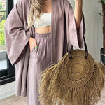 Nadorine Women's Casual Comfort Set Loose Cardigan Top & High-Waist Wide-Leg Pants with Pockets