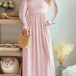 Leopard Print Long Sleeve Empire Waist Maxi Dress