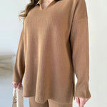 Women's Two Piece Sets Casual Loose Knitted Long Sleeve Sweater + Wide Leg Pants