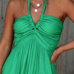 Elmhurst green pleated halterneck maxi dress