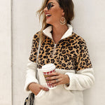 Leopard Color Block Tops Long Sleeve Coat Sweatshirt