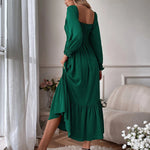 Solid Color Long Sleeve Dress Square Neck Lotus Leaf Maxi Dress