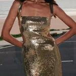 Spaghetti Strap Backless Sequined Maxi Dress