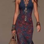 Retro Lace Halterneck Floral Fishtail Maxi Dress
