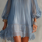 Inesia | Blue off-shoulder lace mini dress