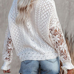 Nadorine Long Sleeve Lace Cable Knit Sweater Open Front Cardigan Button Loose Shirts