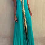 Margovil V Neck Backless Sequin Detailed Slit Maxi Cami Dress