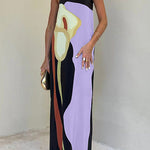 Strapless Color Block Printed Maxi Party Dress