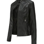 Stand Up Collar Solid Faux Leather Jacket