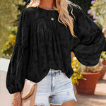 Nadorine Long Bell Sleeve Blouses Crewneck Floral Lace Textured Babydoll Shirts Tops