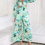 Nadorine Women's Boho Floral Printed V Neck Lantern Long Sleeve Waist Cut Out Back Casual Jumpsuit Romper