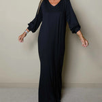 Nadorine Women's Casual Classic Long Sleeve V-neck Maxi Dress