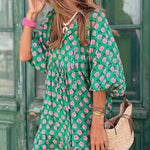 Nadorine Women's Breathable Lantern Sleeve Floral Print Long Dress Loose V-Neck Fashion Summer Beach Dress