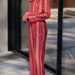 Tamia Knit Colorful Wave Unique Print Crop Top and Stretch Wide Leg Pants Set