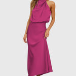 Ava | Glamorous Satin Halter Dress