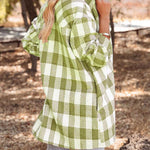 Nadorine Brushed Plaid Shirts Long Sleeve Flannel Lapel Button Down Shacket Jacket with Pockets
