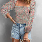 Zeagoo Zeagoo Women's Corset Off The Shoulder Tops A-Line Puff Long Sleeve Floral Fall Square Neck Blouses