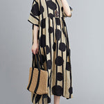 Original Polka-Dot Split-Joint Round-Neck Midi Dress