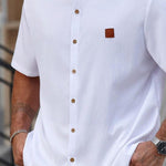KZZ Plus Size Solid Color Short-Sleeve Button-Up Shirt