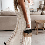 Summer Solid-Color Lace Camisole Maxi Dress with a Full Skirt