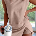 Solid-color casual tank top and shorts-skirt two-piece set