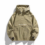 KZZ Men's Letter Print Drawstring Pocket Half Zipper Hooded Jacket