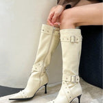 Women's pointed-toe studded high-heeled fashion boots