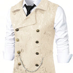 KZZ Men's Solid-Color Double-Breasted Suit Vest