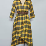 Casual loose retro plaid shirt dress with belt