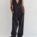Nadorine Classic Linen Vest and Wide Leg Pants Set