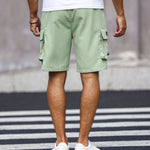 KZZ Men's Solid-Color Cargo Shorts with Flap Pockets