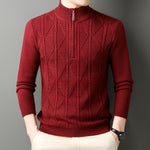 KZZ Men's solid color quarter-zip stand collar knit long-sleeved top