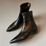 Pointed-toe soft leather stretch boots with back zipper wedge boots