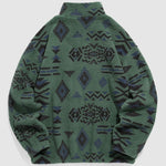 KZZ Men's Ethnic Pattern Drop Shoulder Zipper Sweatshirt