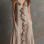 Women's Solid-Color Sleeveless V-Neck Flared Ruffle Dress