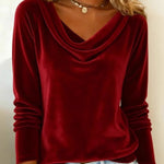 Solid Color Duffle Neck Long Sleeve Sexy Velvet T-Shirt
