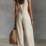 Minimalist stand-up collar zipper sleeveless jumpsuit