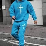 KZZ Men's  Printed Hoodie and Drawstring Sweatpants Set