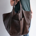 Simple large soft leather large capacity shoulder handbag