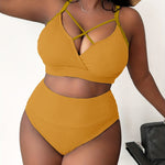 Sexy Plus-Size Solid-Color Spaghetti-Strap High-Waisted Bikini