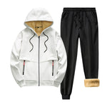 KZZ Two-piece Set Men's Solid Zip Up Hooded Jacket & Drawstring Waist Pants Set