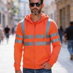 KZZ Men's Fleece-Lined Hoodie with Reflective Zipper
