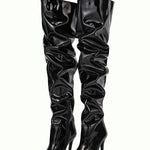 PU Leather Over-the-knee High-heeled Pleated Boots