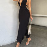 Nadorine Women's Crisscross Tie Backless Halter Jumpsuit Deep V Neck Sleeveless Jumpsuits