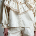 Victorian Ivory Ruffled Lace-Trim Blouse & Shorts Two-Piece Set
