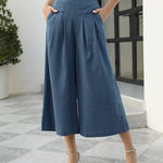 High Waist Wide Leg Pants Solid Color Pleated Casual Pants Pockets Trousers Pants