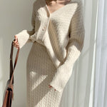 Women's Elegant Two Pieces Sweater Outfits Open Front Cardigan and Bodycon Skirt Sets