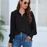 Nadorine V Neck Button Down Shirts Long Sleeve Collared Blouses Tops