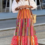 Color Block Ethnic Style Retro Long Skirt